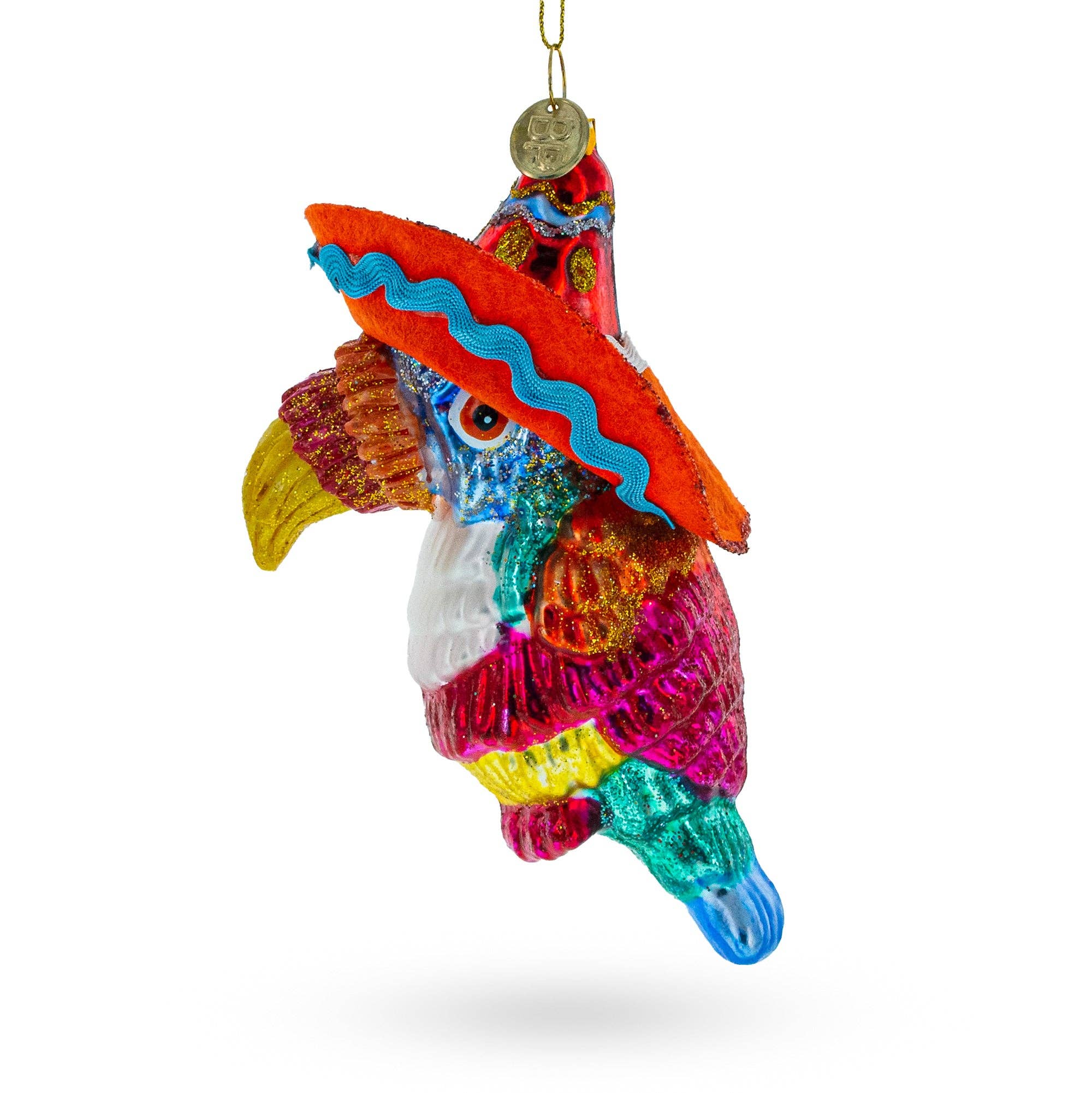 BestPysanky - Wholesale Ornament - Tropical Toucan in a Sombrero Hat Glass Christmas Ornament2