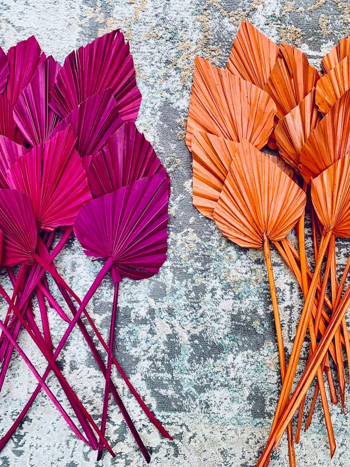 3x Dried Palm Spear Leaves ,colour pink fuscia orange/boho decor, dried vase flowers, palm leaf UK, palm decor, palm spear cake topper/ for wholesale by DemiVi Style