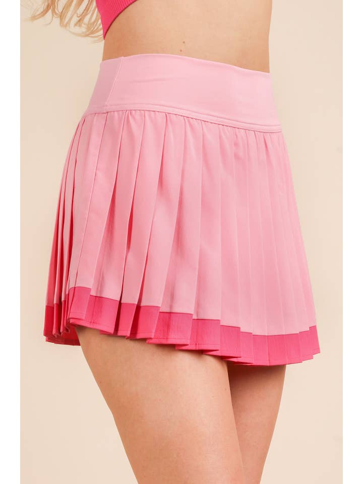 VERY J - Wholesale Athletic Skirt - Women's - NS50132-Two Tone Pleated Activewear Mini Skirt with Shorts7