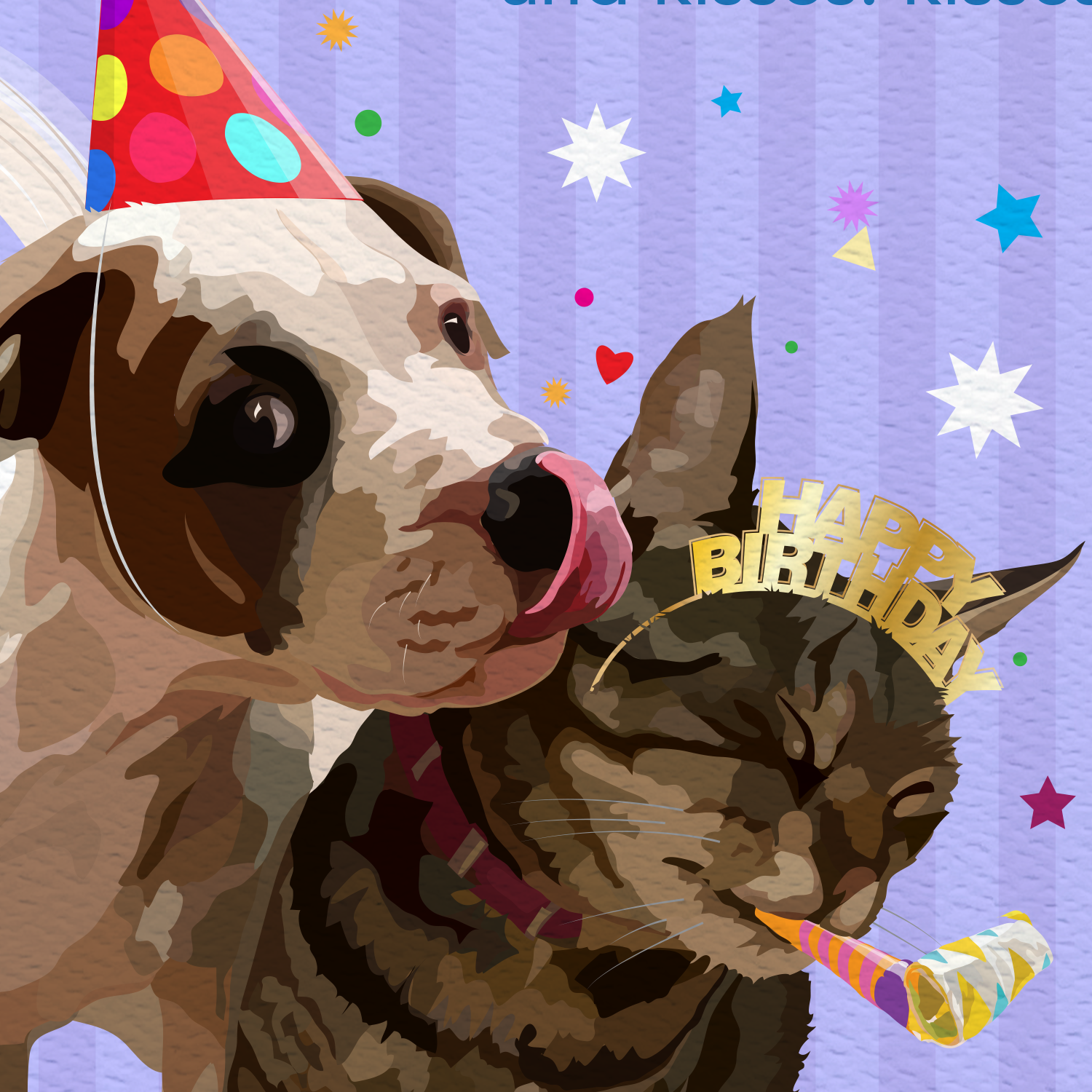 The Red Barn Press - Vente Cartes d'anniversaire - Carte d'anniversaire | Chiot et chat drôles avec des vœux et des baisers !2