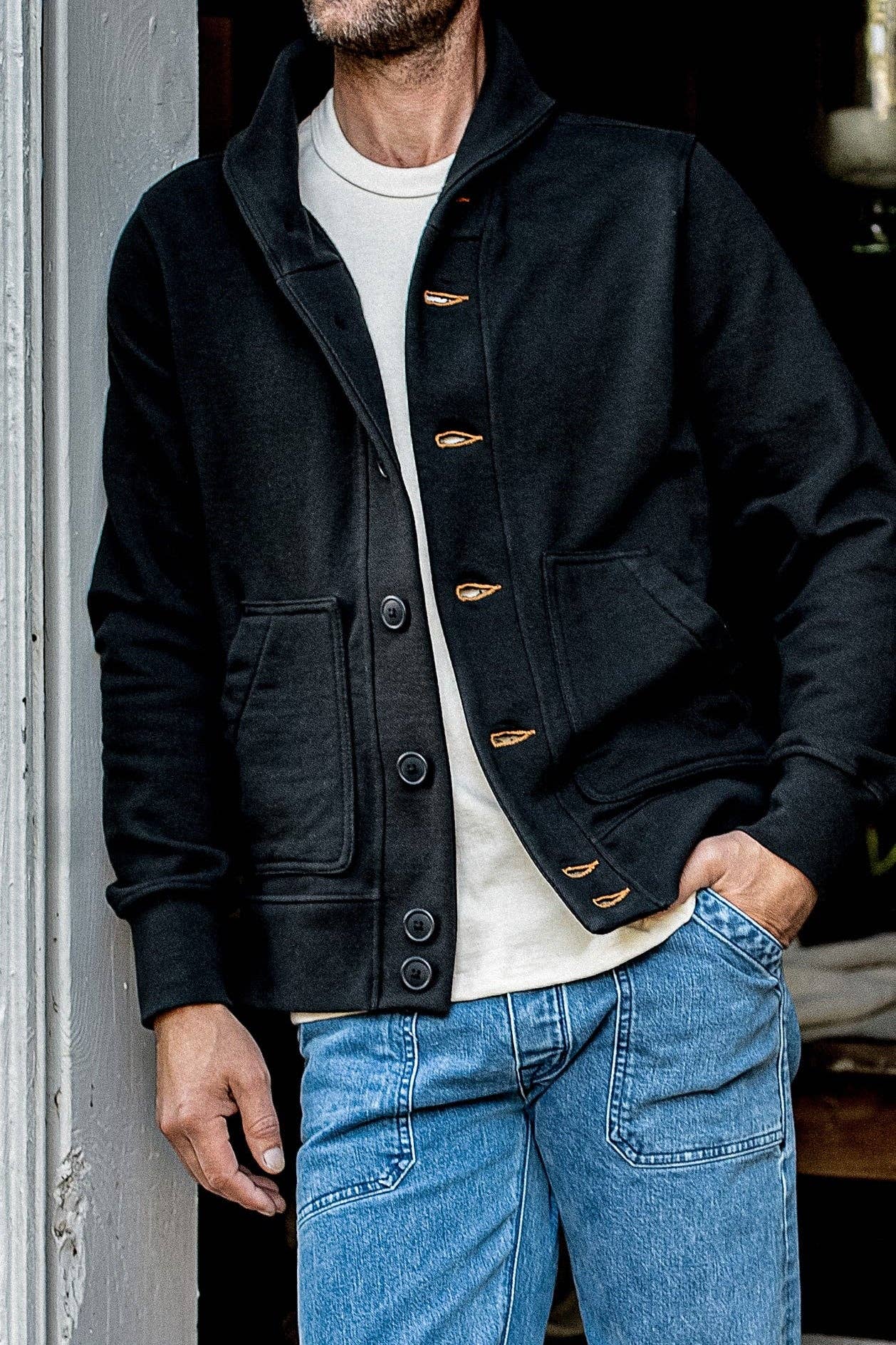 basalt Herr Bodega Sjalkofta | 14oz 100% Bomull French Terry - Basalt för wholesale på Faire3