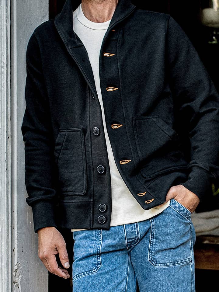 Men's Bodega Shawl Cardigan | 14oz 100% Cotton French Terry- Basalt for wholesale on Faire3