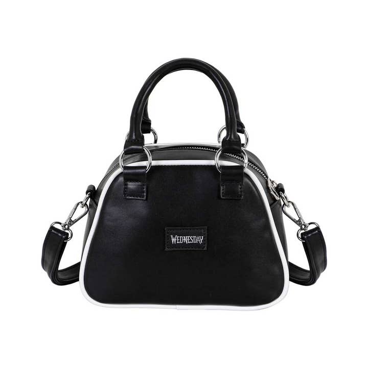 KARACTERMANIA – Bolsa de ombro – Mulher por atacado – Wednesday Varsity Casual-Mala Bowling Fashion, Preta4