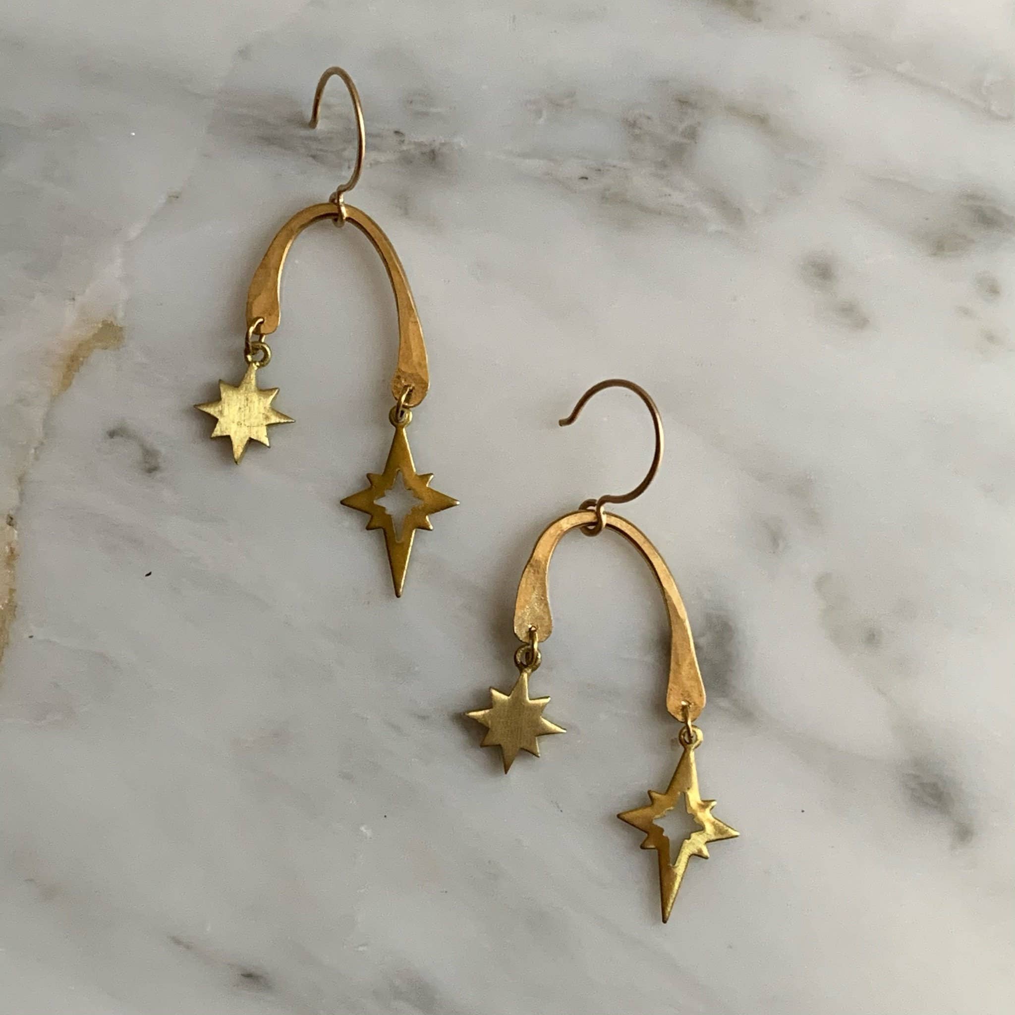 Sojourn Well - Wholesale Dangle Earrings - Gold Star Asymmetrical Dangle Earrings3