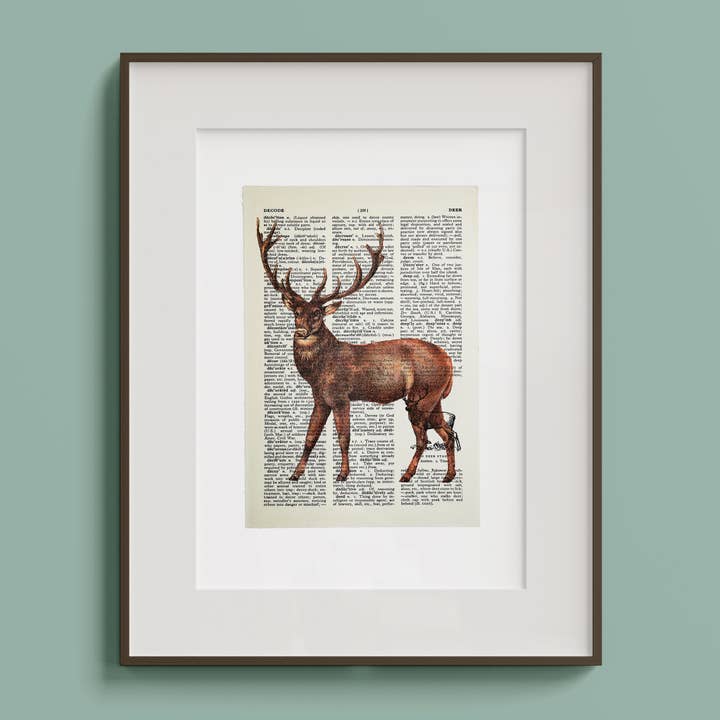 Deer Vintage Book Page A4 Art Print for wholesale by Hands & Hearts