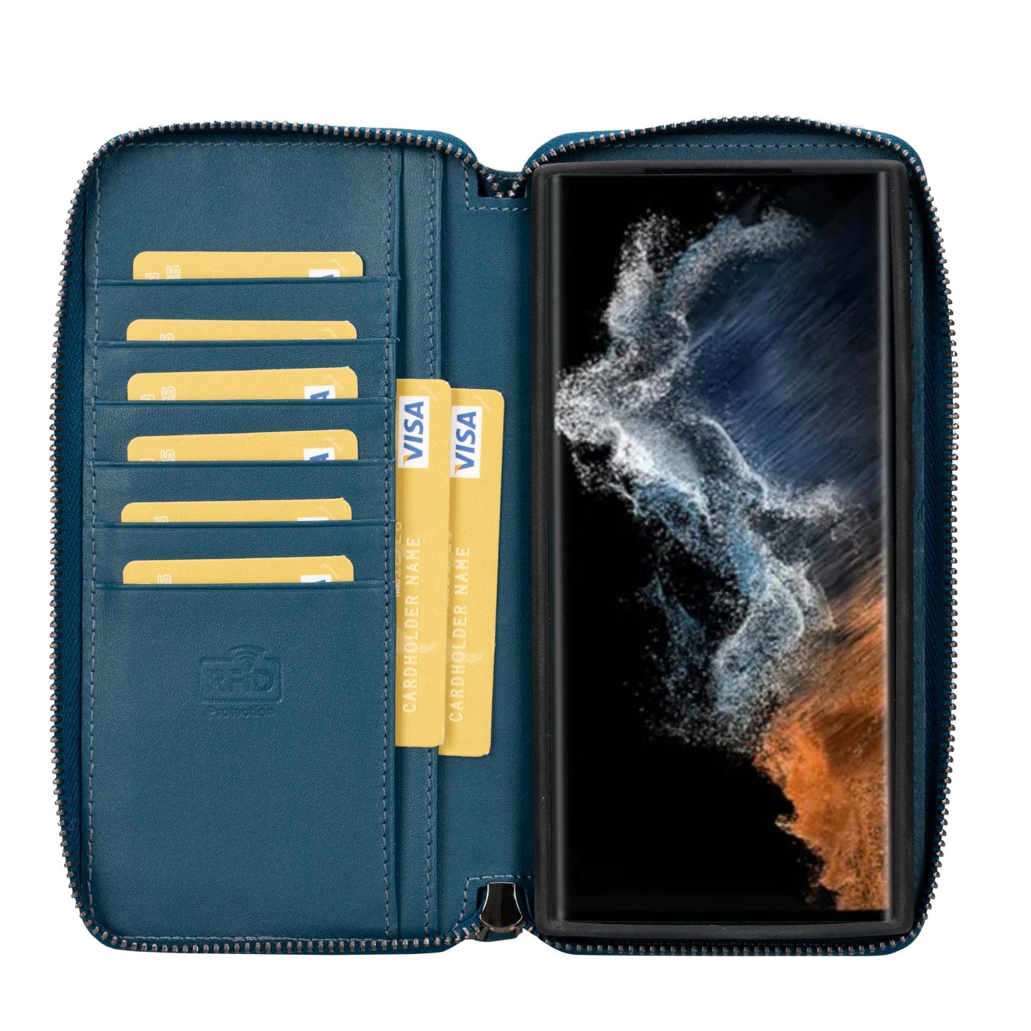 Bouletta - Vente Étui portefeuille pour téléphone – unisexe - Étuis portefeuille en cuir à fermeture éclair pour Samsung Galaxy S23 Series - PMW17