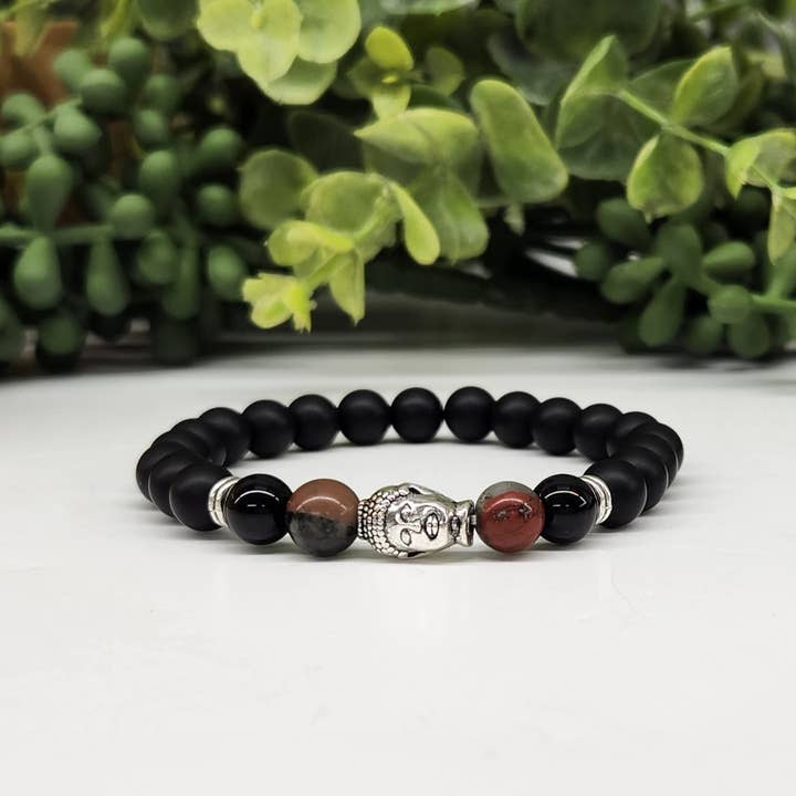 Buddha Bead with Bloodstone & Black Obsidian Matte-8mm Beads for wholesale by Meraki Gemstones
