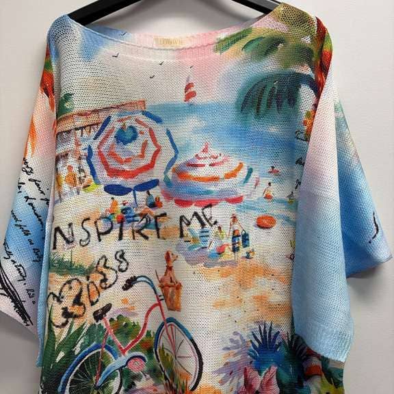 VIBEA Blå Strandstrik Mønstret Sweater 3/4 ærmer for engroshandel hos LOOWIE