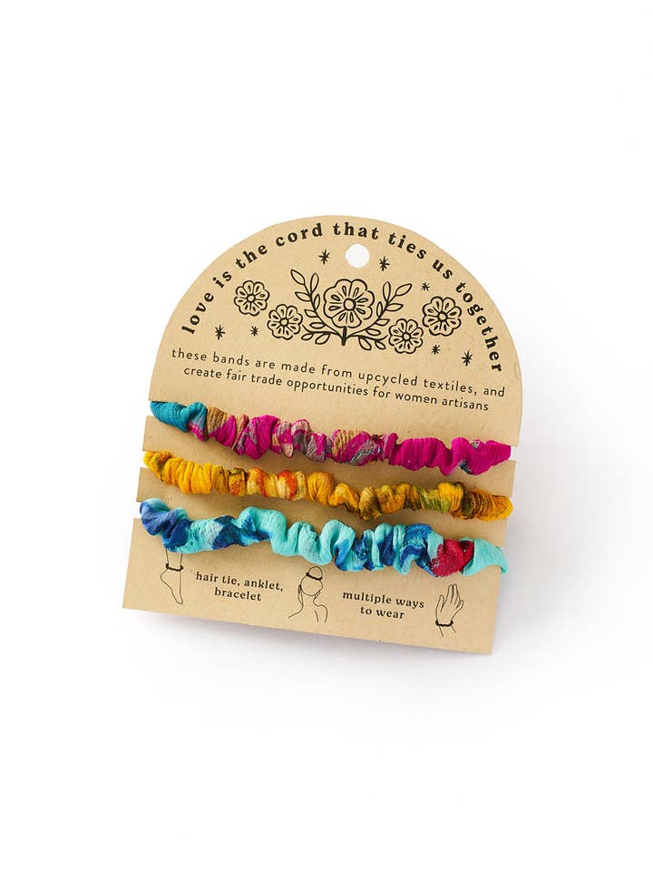 Priya Multi-Use Scrunchie/Bracelet - Set of 3 Assorted for wholesale by Matr Boomie Fair Trade