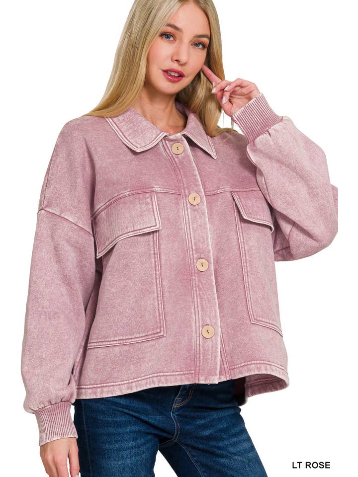 Vanilla Monkey - Venta al por mayor Sobrecamisa - Mujer - Chaqueta corta con bolsillo delantero de forro polar Acid Wash