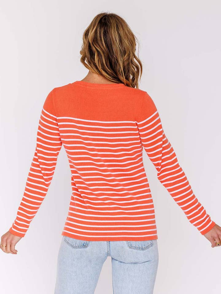 Coastal Peach White Stripe Classic Breton Crew for wholesale on Faire