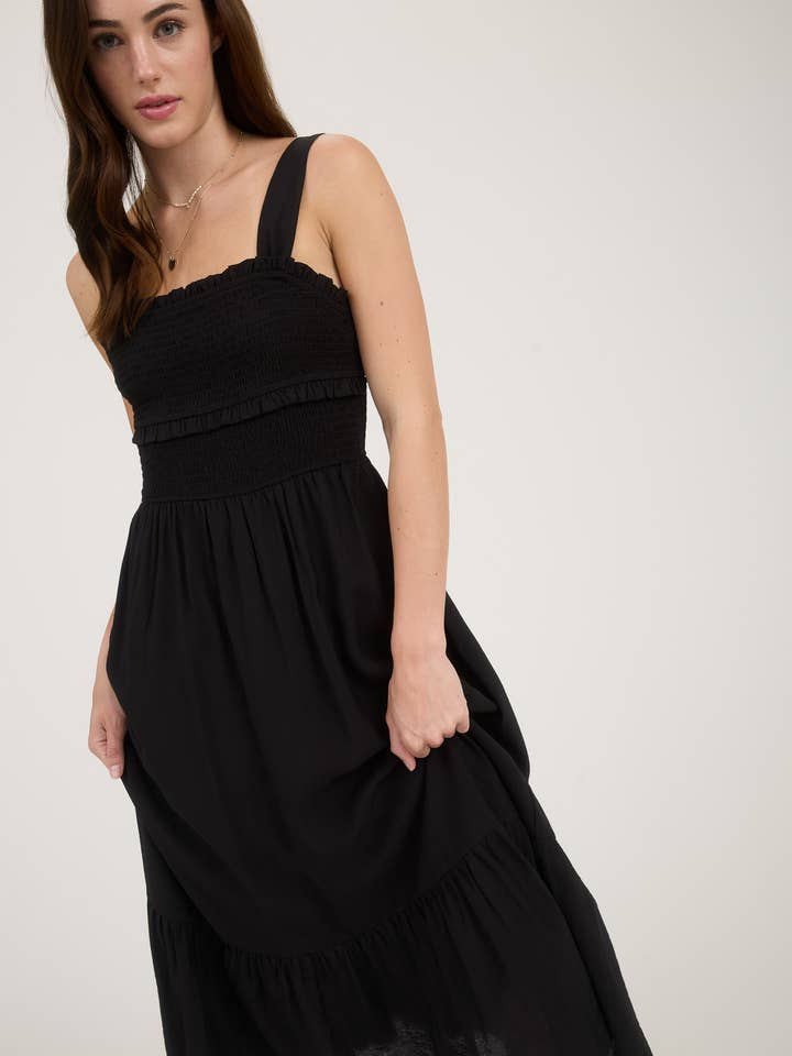 Blu Pepper - Wholesale Dress - Women's - SMOCKED RUFFLE DETAIL SLEEVELESS MIDI DRESS