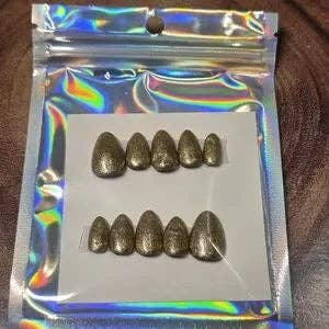Gold Medium Almond Press-On Nails for wholesale by Hylidae Boutique
