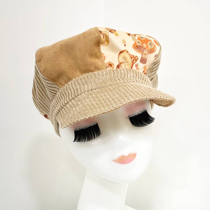 Cream Mushroom Cap, 8 Panelled Hat, Newsboy Cap, Bakerboy. for wholesale by Stan and Gwyn