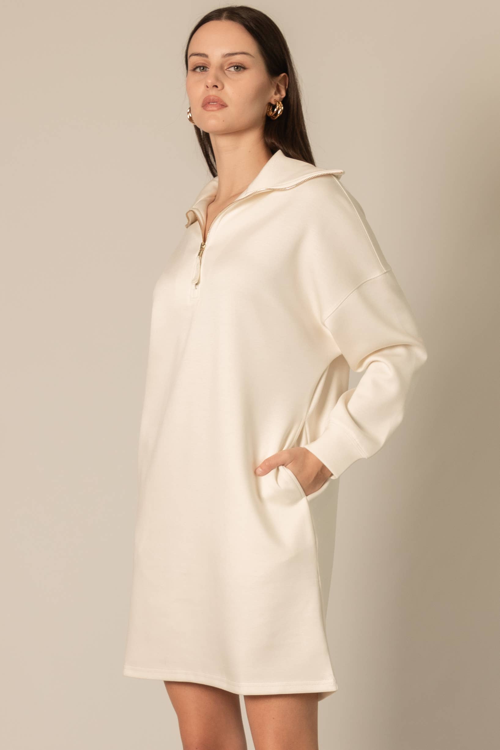 P. CILL - Wholesale Dress - Women's - P. CILL Butter Modal Quarter Zip Up Long Sleeve Dress17