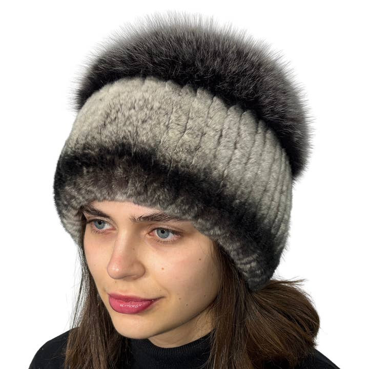 Kvinders kaninhue vinter ægte pelshue rævepels kvast for engroshandel hos FurStyleUa