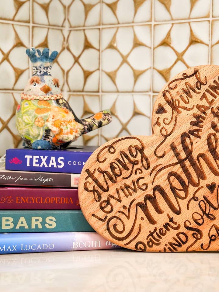 Mom Word Art Board | Heart for wholesale by Tin Roof Kitchen & Home