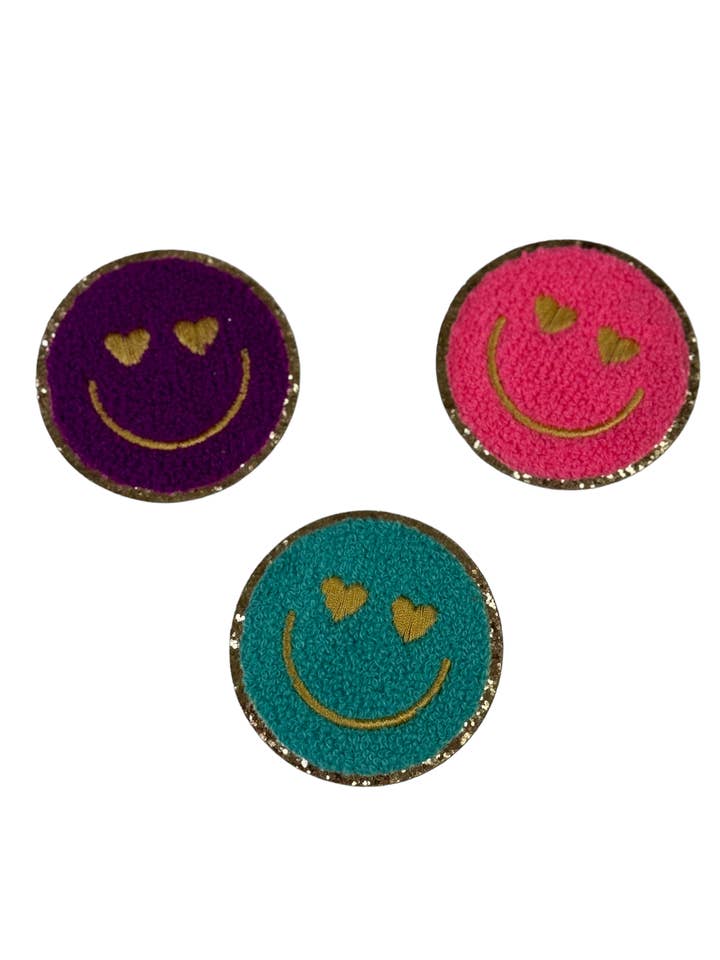 Golden Smiley Chenille Patches - 3M Sticker for wholesale by EMO & CO.
