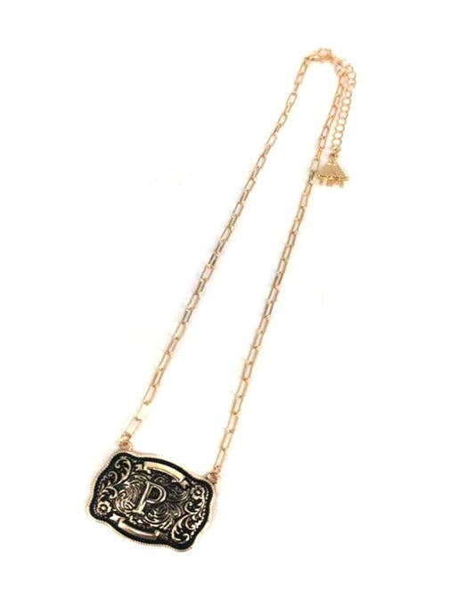 Snowing West - Wholesale Pendant/Charm Necklace - Western Belt Buckle Initial Necklace15