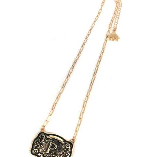 Snowing West - Wholesale Pendant/Charm Necklace - Western Belt Buckle Initial Necklace15