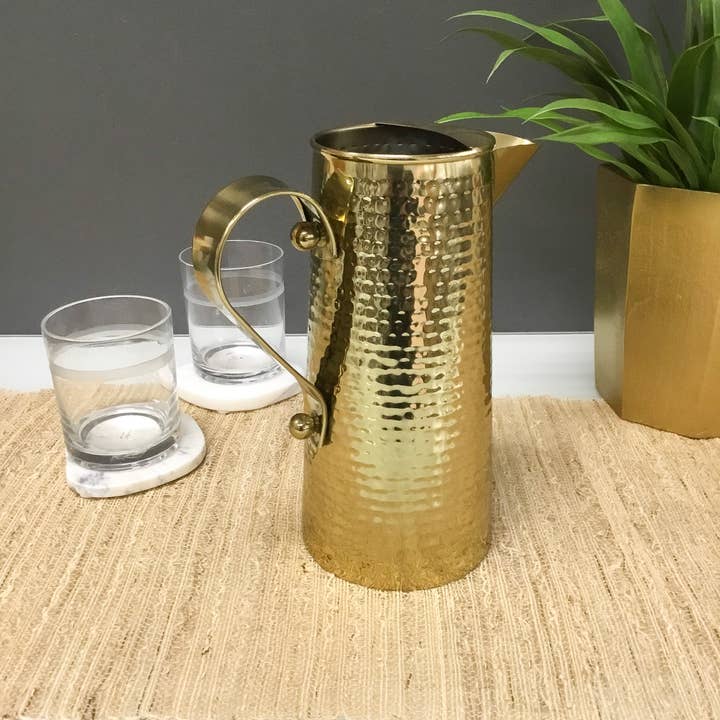 India Handicrafts Inc - Wholesale Pitcher - Gold Hammered Pitcher