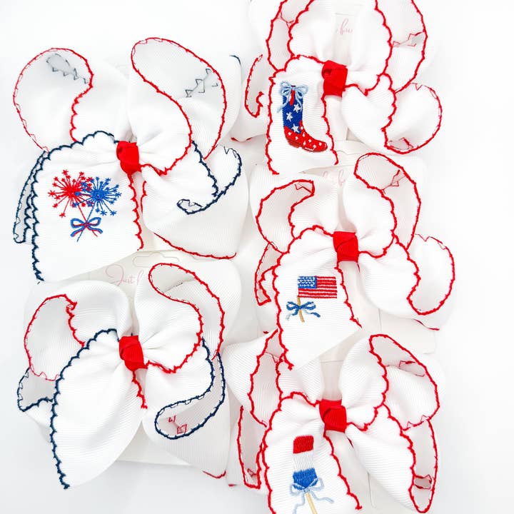 Red/Navy Moonstitch Bow for wholesale by Just For Fun Threads