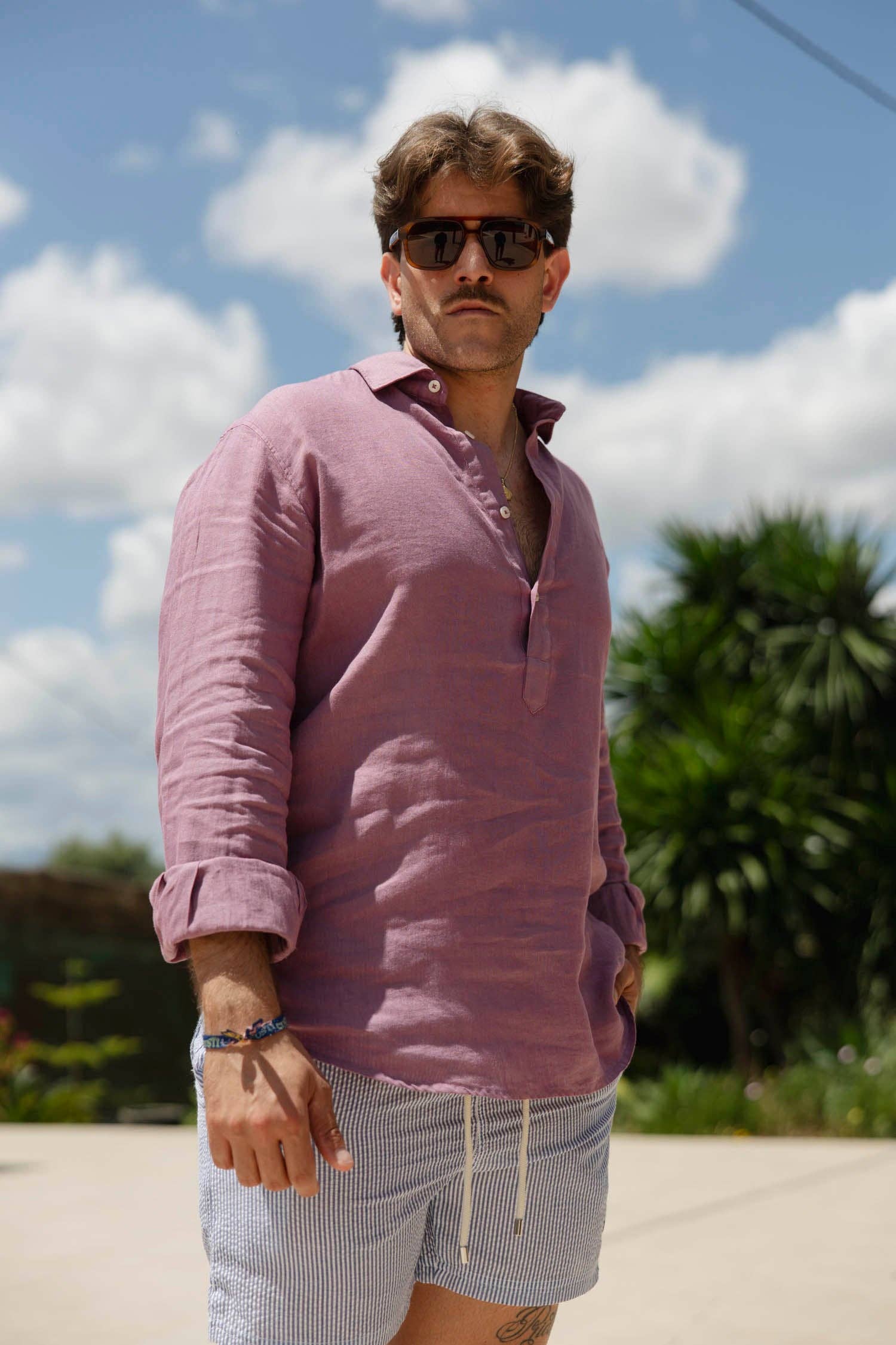 Custi Mikelo: Men's Clothing & Christmas Gifts - Wholesale Polo - Men's - Aubergine Linen T-shirt4