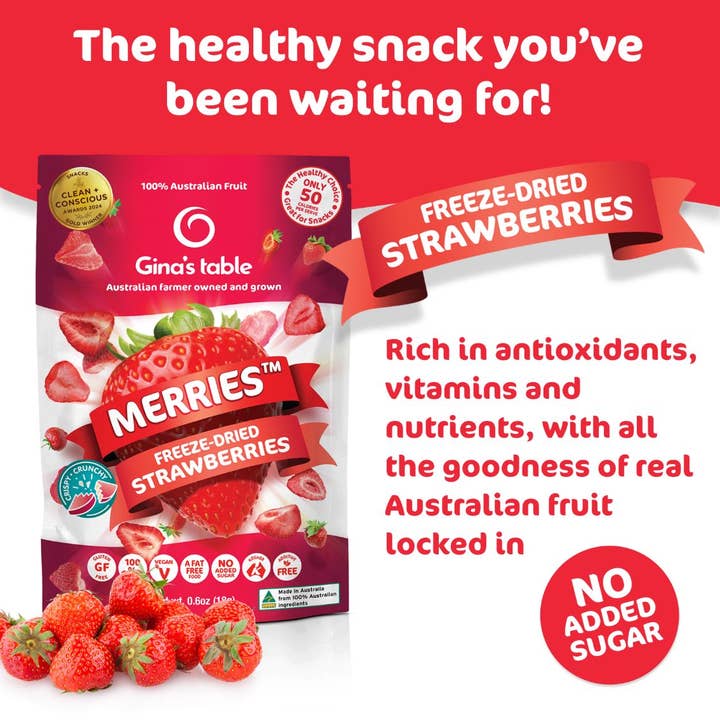 Gina's Table – wholesale Dried/dehydrated fruit – Freeze Dried Strawberries - 10 pack