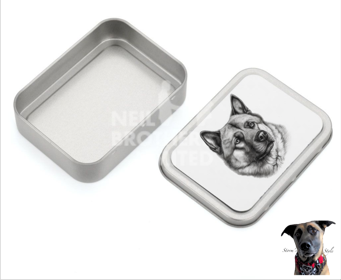 Storms Style - Vente Bocal à friandises – chien - Boîte à friandises en métal pour petit chien noir et gris - de nombreuses races4