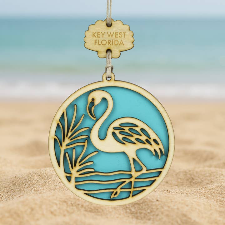 Wooden Flamingo Ornament – Handcrafted & Customizable for wholesale by Dinosaurnaments