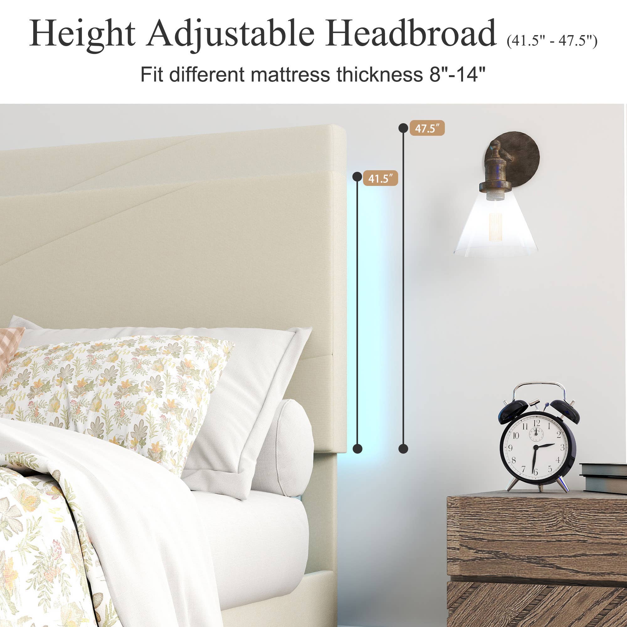 39F Inc. - Wholesale Bed - Queen Size Bed Frame with USB port & LED Headboard–Grey5