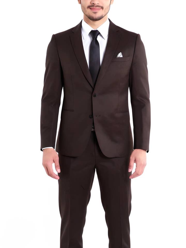 Belmont Notch Lapel Tweed Rich Brown Suit With Peak Stiching. for wholesale by Ferrecci