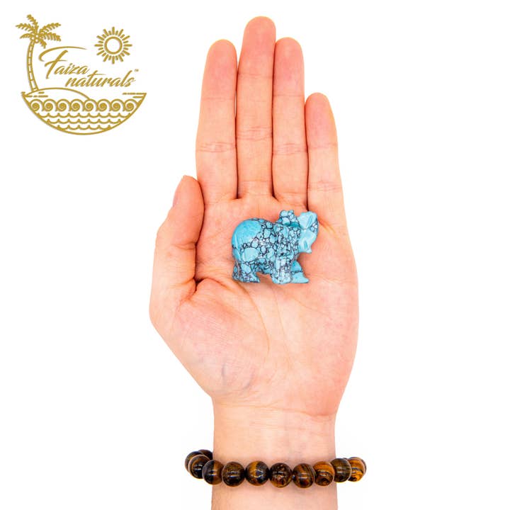Faiza Naturals – Engroshandel Pyntefigur – Turkis elefantfigur (håndskåret)3