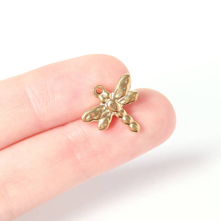 WJW - Wholesale Individual Charm/Pendant - 18K Gold PVD Stainless Steel Dragonfly Charm