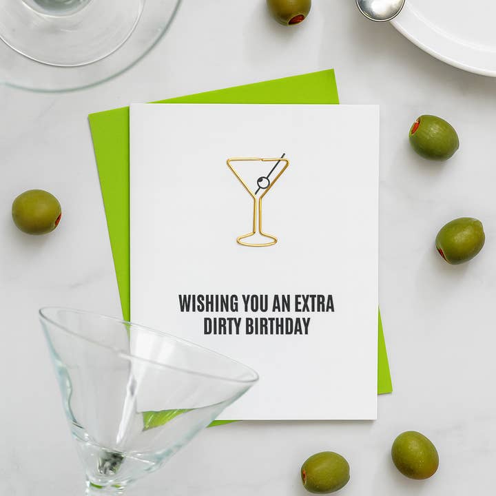 Chez Gagné - Wholesale Birthday Card - Extra Dirty Birthday - Martini Paper Clip Letterpress Card2