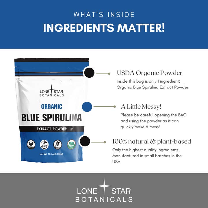 Lone Star Botanicals – wholesale Protein/superfood powder – Organic Blue Spirulina Extract Powder -- 1.06 oz