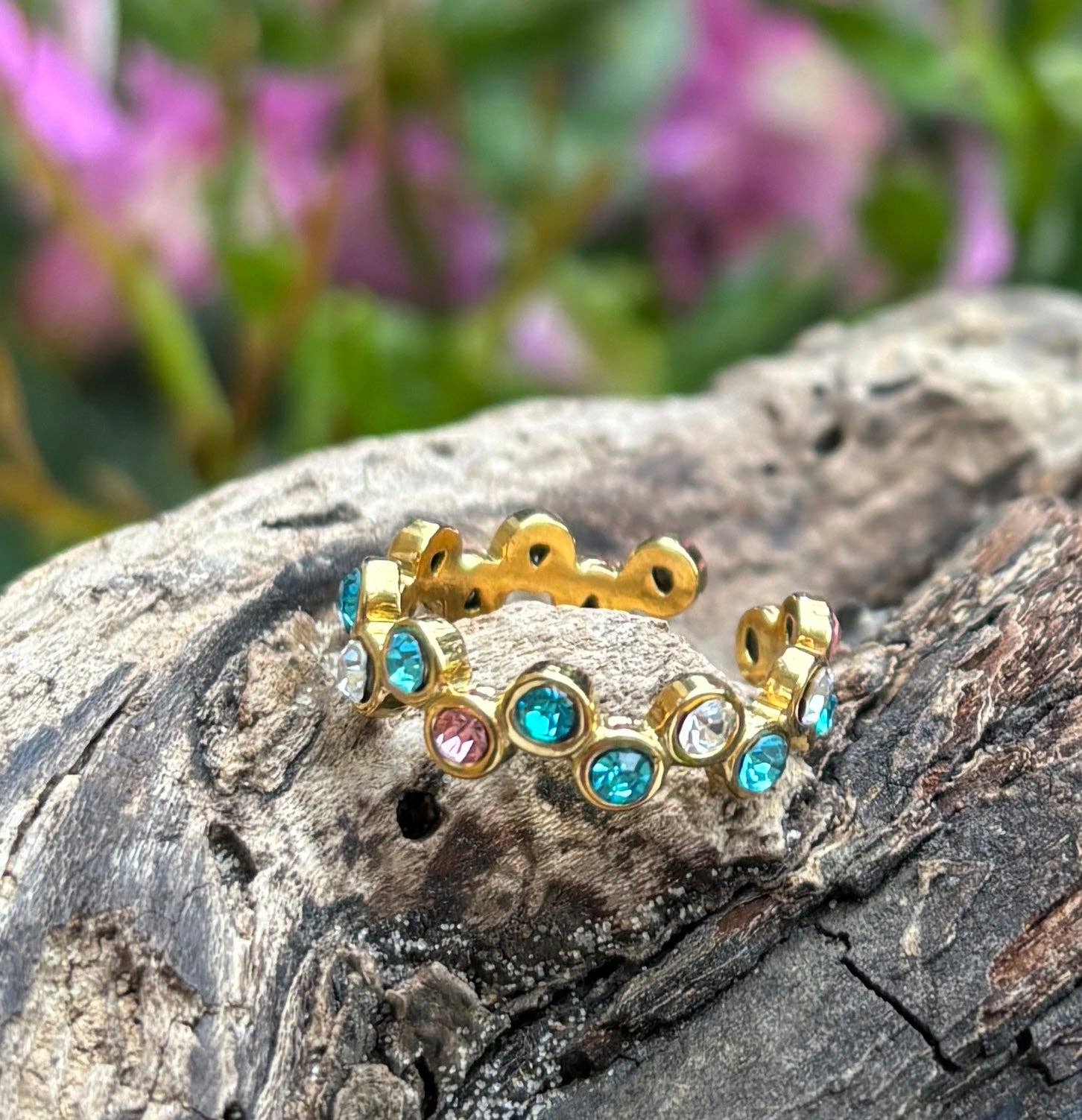 Ocean Ripples - Wholesale Multi-Stone Ring - 18ct Gold Plated Cubic Zirconia Stackable Ring - Available In Silver9
