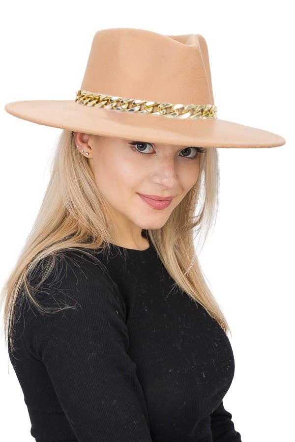 Cap Zone - Wholesale Fedora - Women's - Chunky Cuban Chain Pinch Crease Wide Rancher Hat0