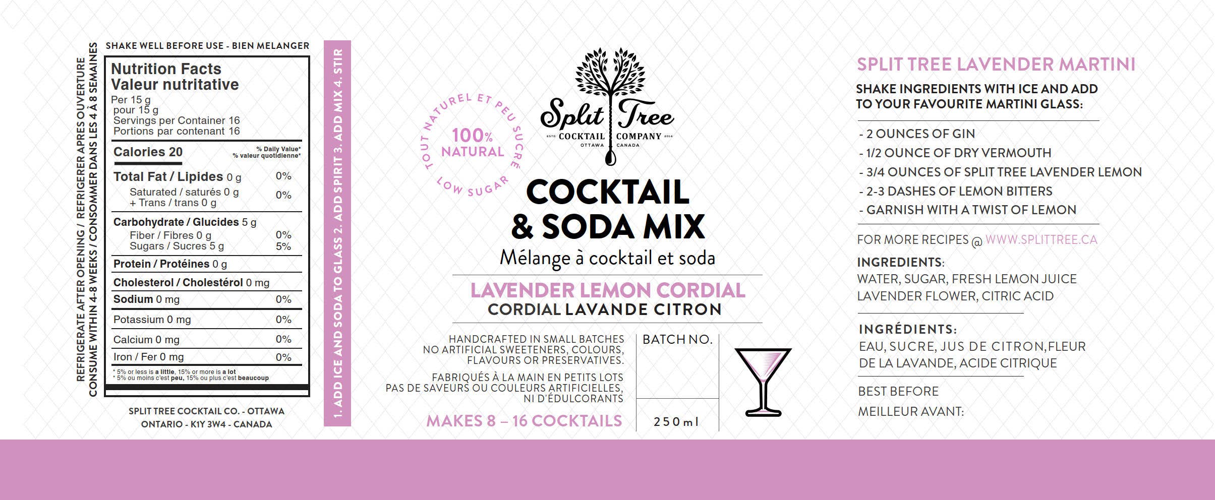 Split Tree Cocktail Co - Wholesale Cocktail Mix/Syrup - Lavender Lemon Cordial Cocktail and Soda Mix5