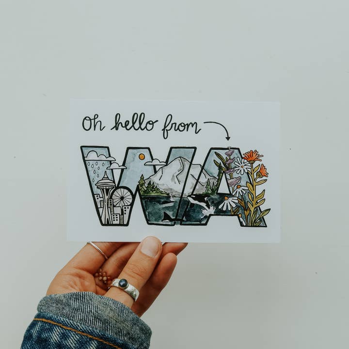 Sticker Girl â„¢ (Prev. KPB Designs) - Wholesale Postcard - Oh Hello from Washington Postcard