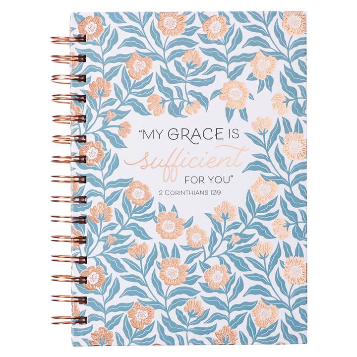 Christian Art Gifts - Wholesale Journal/Diary - Journal Wirebound White/Teal/Gold My Grace 2 Cor. 12:9