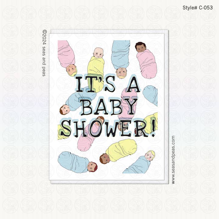 Raining Babies Baby Shower Card - Six Pack för wholesale av Seas and Peas, LLC