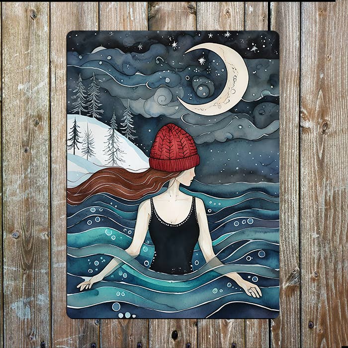The British Metal Signs Company - Wholesale Sign - Night Moon Swimmer Sea Nautical Metal Sign Plaque