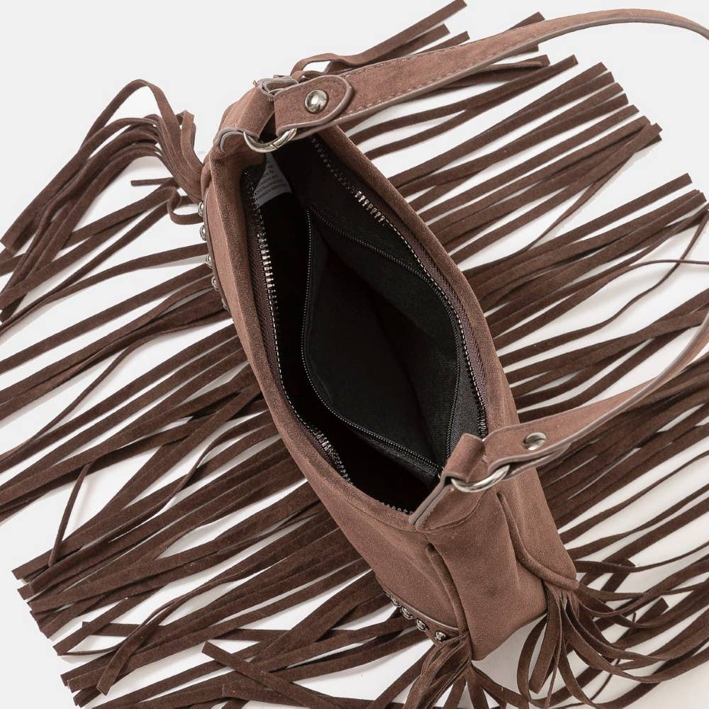 Collections by Fame Accessories - Wholesale Crossbody Bag - Women's - Suede Fringe Belt Decor Shoulder Bag3