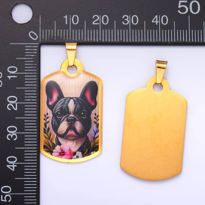 Aim Eternal - Wholesale Individual Charm/Pendant - Stainless Steel Boston Terrier French Bulldog Dog Rectangular Tag Pendant | P12144