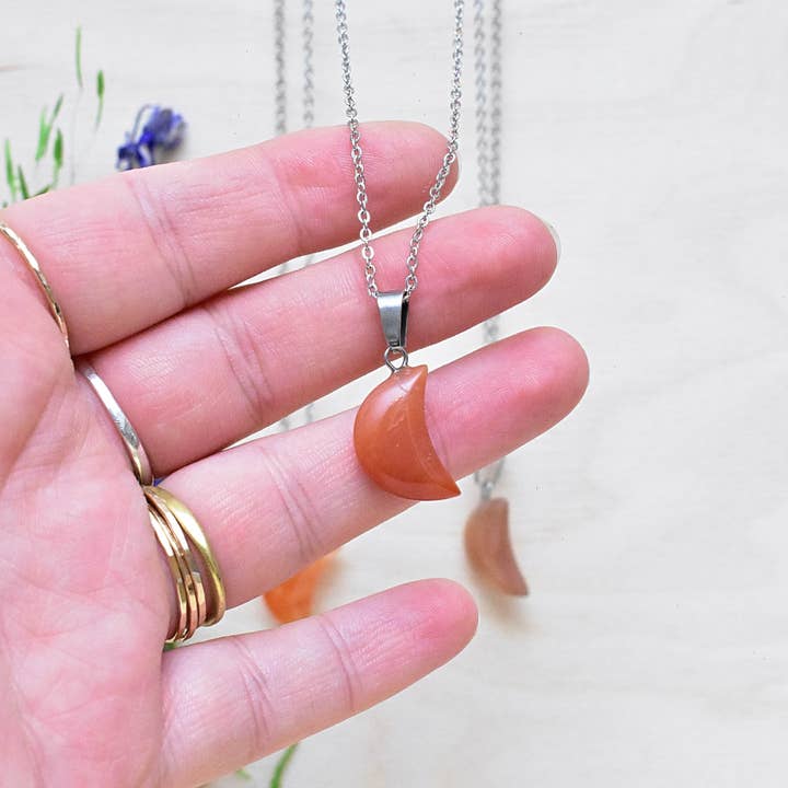 Ewelina Pas Jewelry - Wholesale Pendant/Charm Necklace - Silver Carnelian Crescent Moon Necklace1