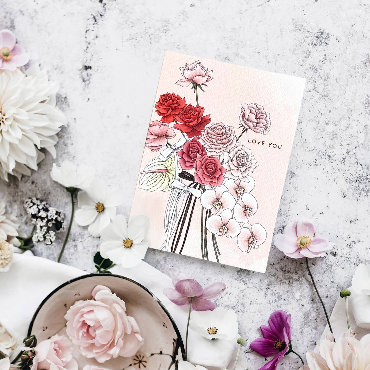 Typoflora - Wholesale Love Card - Rose Love You Card1