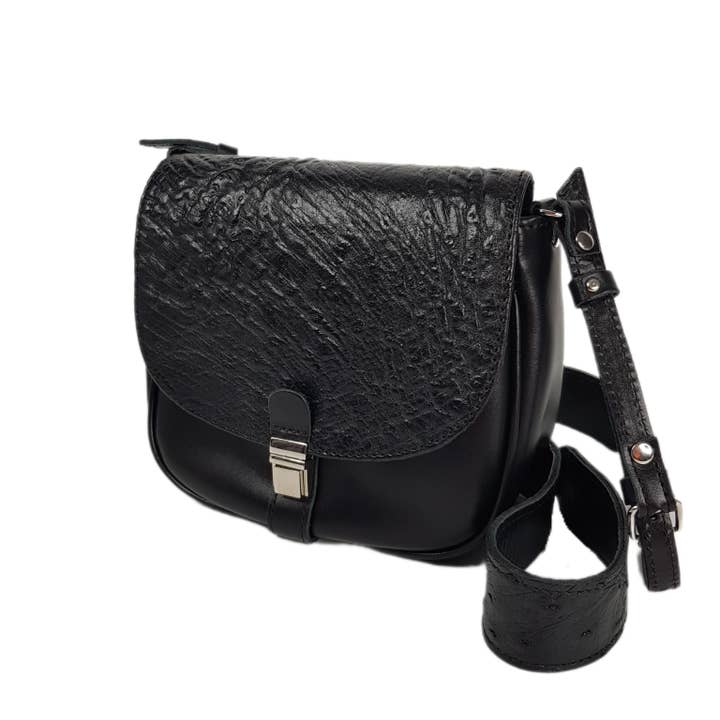 Svart crossbody-väska i äkta strutsläder för wholesale av ANKO
