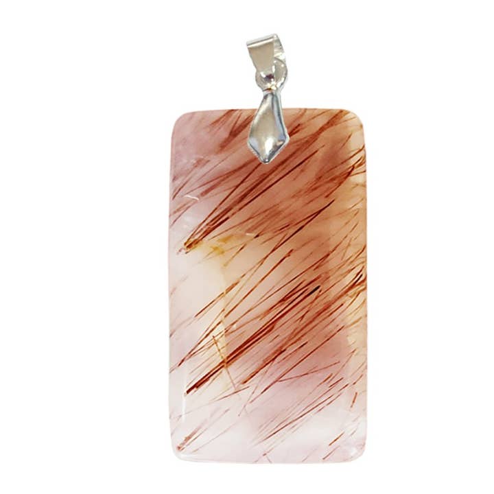 Ciondolo in quarzo rettangolare con inclusione rutilata per la vendita all'ingrosso da parte di Artisans de Madagascar