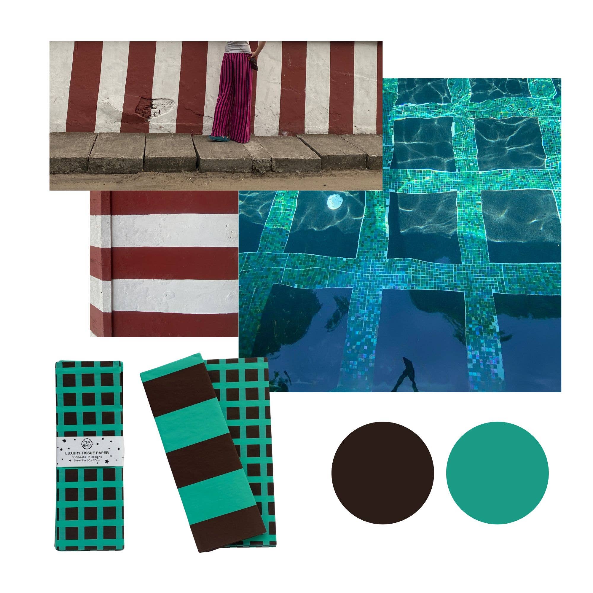 Petra Boase Ltd (US Duties Paid) – wholesale Tissue paper – Luxury Patterned Tissue Paper Gift Wrap | Chocolate/Turq1